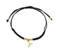 AUOU 1 pulsera negra para mujer con letras, chapada en oro, pulsera con nombre con iniciales, Piedra