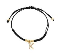 AUOU 1 pulsera negra para mujer con letras, chapada en oro, pulsera con nombre con iniciales, Piedra