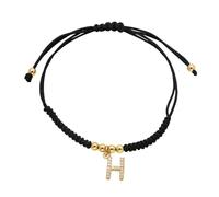 AUOU 1 pulsera negra para mujer con letras, chapada en oro, pulsera con nombre con iniciales, Piedra