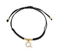 AUOU 1 pulsera negra para mujer con letras, chapada en oro, pulsera con nombre con iniciales, Piedra
