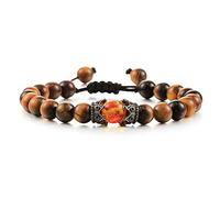 AUOU 1 pulsera para hombre con cuentas de lava negra, pulsera de cuerda trenzada ajustable de ojo de tigre, Piedra