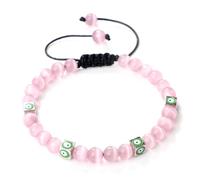 AUOU 1 pulsera trenzada cuadrada verde contra el mal de ojo de 6 mm, piedra de ojo de gato, pulsera de cuentas de malaquita para mujeres y hombres, Piedra