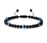 AUOU 1 pulsera turca contra el mal de ojo, cuentas de piedra natural negra, hecha a mano, trenzada, pulsera de obsidiana para hombre, Piedra