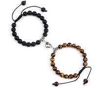 AUOU Juego de 2 pulseras de cuentas de piedra natural, pulsera trenzada con corazón ajustable, Piedra