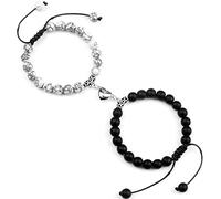 AUOU Juego de 2 pulseras de cuentas de piedra natural, pulsera trenzada con corazón ajustable, Piedra