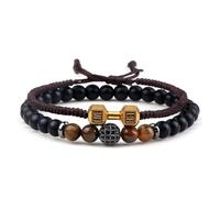 AUOU Juego de 2 pulseras de cuentas para hombre, piedra de ónice natural, trenzada, mancuernas y mancuernas para mujer, Piedra