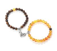 AUOU Juego de 2 pulseras en forma de corazón para parejas, cuentas de piedra natural, Piedra