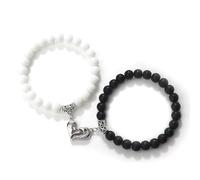 AUOU Juego de 2 pulseras en forma de corazón para parejas, cuentas de piedra natural, Piedra