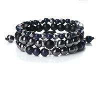 AUOU Juego de 3 pulseras de cuentas para hombre, piedra de ojo de tigre natural, ónix, hematita, pulseras para mujer, Piedra