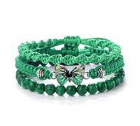 AUOU Juego de 3 pulseras de mariposa para mujer, piedra de lava negra, malaquita, ojo de tigre, pulseras trenzadas y brazaletes, Piedra