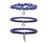 AUOU Juego de 3 pulseras de piedras de cuentas con alas de estrella, hechas a mano, regalo de fiesta para mujeres y hombres, Piedra