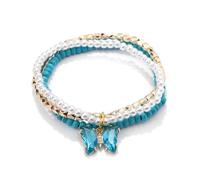 AUOU Juego de 3 pulseras rojas con diseño de mariposa, perlas blancas, doradas, para mujeres y hombres, Piedra
