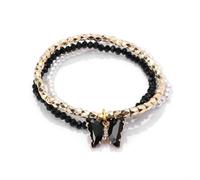 AUOU Juego de 3 pulseras rojas con diseño de mariposa, perlas blancas, doradas, para mujeres y hombres, Piedra