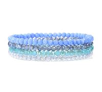 AUOU Juego de 4 pulseras elásticas de cuentas bohemias facetadas de cristal de colores para mujer, Piedra