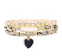 AUOU Juego de pulseras con colgante en forma de corazón de piedra natural y labradorita brillante para mujer, Piedra