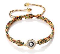 AUOU Pulsera ajustable hecha a mano con colgante de mal de ojo redondo negro trenzado de cuerda roja, Piedra
