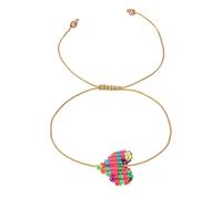 AUOU Pulseras tejidas en forma de corazón en forma de amor, hechas a mano, reguladas, para fiestas diarias, doradas, pulsera de cordón con un adorno de corazón policromado hecho a mano, Piedra