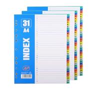 aupawdy 3 Piezas 1-31 Separadores Índice A4, Divisores de Archivos A4, Separadores de Archivos con Número 1-31, Divisores de Sujeto