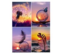 aupawdy 4 Piezas 5D DIY Pintura Diamante Taladro Completo Kit 5D Pintura de Diamante Diamante Cristal Punto de Cruz Bordado Painting Pinturas para Adultos Niños Decoración Hogar-Diente de León