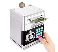 Auped Hucha Electrónica Con Contraseña, Mini Banco de Dinero Para Efectivo, Monedas - Mejor Para Niños (Plata)