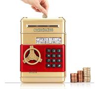 Auped Hucha electrónica Hucha electrónica con Palabra de Paso, Mini ATM, Caja Fuerte para niños, cumpleaños (Oro)