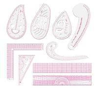 Auped Juego Profesional de 9 Reglas Curvas Francesas para Costura - Reglas Métricas de Precisión en Plástico Durable para Diseñadores de Moda, Sastres y Proyectos DIY (9)