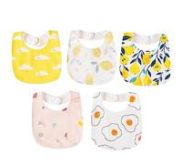 AUPOWER 5 Piezas Baberos Bebe,Bandanas Bebe con 2 Ajustables Botón a Presión, Suave & Absorbente & Impermeable, Baberos Drool para Niños Niñas, Recien Nacido Algodon Dentición Unisex-Amarillo