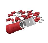 AUPROTEC 10 conectores planos de 0,5 - 1,5 mm², color rojo, ancho de la ranura, 2,8 mm parcialmente aislados, PVC macho, conectores de cable MDD de latón estañado