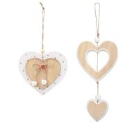 Auptiz 2 Piezas Colgantes Colgantes de Madera con Forma de corazón, Colgar Madera de lunares Adornos del amor, Hechos a mano adornos colgantes para Salón Ventana Dormitorio Fiesta Boda