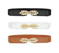 Auptiz 3 Piezas Cinturón Elástico para Mujer, Elegante Cinturón Decorativo Delgado para Vestir Elástico para Mujer (Blanco Negro Marrón)