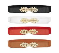 Auptiz 4 Piezas Cinturón Elástico para Mujer, Elegante Cinturón Decorativo Delgado para Vestir Elástico para Mujer (Rojo Blanco Negro Marrón)