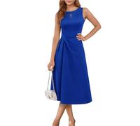 Aupuls Vestido midi para invitada de boda, acampanado, fruncido, corte formal, vestido de noche para cóctel, Azul real, Large