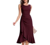 Aupuls - Vestidos largos de ruy para invitadas de boda para mujer, elegantes, sin mangas, con cintura fruncida, vestido formal de noche, Borgoña, XS