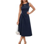Aupuls - Vestidos midi formales sin mangas para invitados de boda para mujer, vestido de cóctel, Azul marino, XL