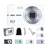 Aura-CAM - 2000's Aesthetic Digital Camera, 50MP Camera, HD 1080P Portable Small Cameras, 16X Zoom Anti Shake, Autofocus, Compact Retro Style Vlogging Camera for Teens and Beginners(White)