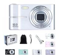 Aura-CAM - 2000's Aesthetic Digital Camera, 50MP Camera, HD 1080P Portable Small Cameras, 16X Zoom Anti Shake, Autofocus, Compact Retro Style Vlogging Camera for Teens and Beginners(Silver)
