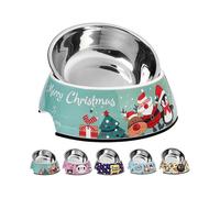 AURA Christmas Xmas Pet 2 in 1 Food Water Bowls - Non Slip Heavy Duty Pet Bowls for Feeding Small Dogs Cats Kittens-Green Christmas-S