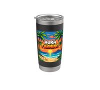 Aura Farming Beach Sunset Pixel Gen Z Slang Genz Vaso térmico de acero inoxidable de doble pared