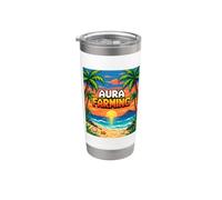 Aura Farming Beach Sunset Pixel Gen Z Slang Genz Vaso térmico de acero inoxidable de doble pared