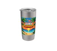 Aura Farming Beach Sunset Pixel Gen Z Slang Genz Vaso térmico de acero inoxidable de doble pared