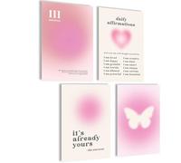 Aura Juego de pósteres con diseño de corazón de la mente del alma, estilo estético, Y2K, estética, yoga, ley de atracción (Aura Affirmations, juego de 4 pósteres A4 (21 x 30 cm, sin marco)