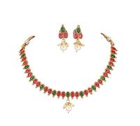 AURA MART Collar con pendientes a juego para mujer, conjunto de joyas étnicas tradicionales del templo chapado en oro