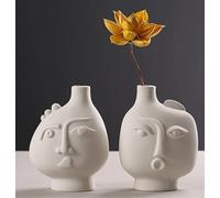 AURA MART Florero de cerámica con forma de cara humana para decoración de mesa, hogar y oficina