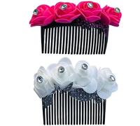 AURA MART Jooda - Pasador para el cabello con flor | Peine de flores para mujeres y niñas, paquete de 02, color rosa y blanco