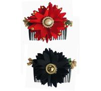 AURA MART Peine de flores Juda/moño peine floral para el pelo (color rojo y negro, paquete 02)