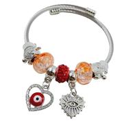 AURA MART Pulseras contra el mal de ojo para mujer, pulsera Nazariya para niñas, pulsera Nazar Battu con dijes para buena suerte y prosperidad, rojo y naranja