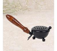 AURA MART Quemador de incienso de carbón de hierro con mango de madera Dhoop Dhuni Quemador Sambrani Dhoop Resina y oración en el templo de la oficina en casa (Tamaño: 16,5 cm | Peso: 117 g)