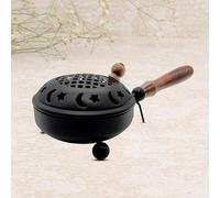 AURA MART Quemador de incienso de carbón de hierro, quemador de langostino con tapa de corte de estrella y luna y mango de madera, Dhoop Dhoop Sambrani Dhoop para oración en el templo de la oficina en