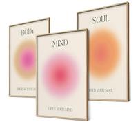 Aura Mind Body Soul - Juegos de pósteres para decoración, yoga e imágenes inspiradoras (3 x A4)