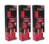 AURA | Pack 3 Ambientador Mikado con Varillas | Aroma Frutos Rojos | Larga Duración 4 Semanas | 0% Alcohol | 3x30ml